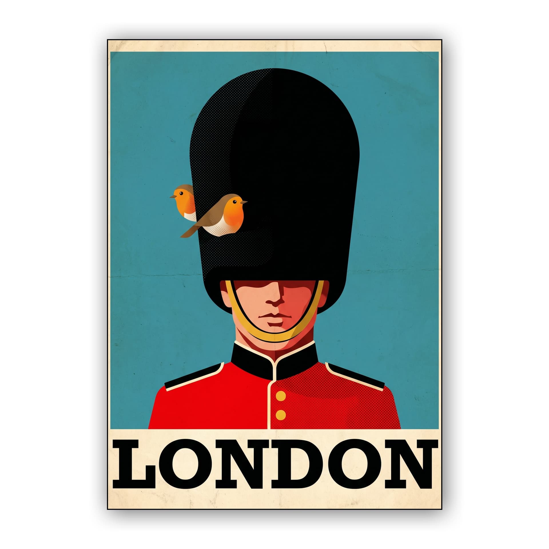 London Retro Poster: Classic Guard and Robins