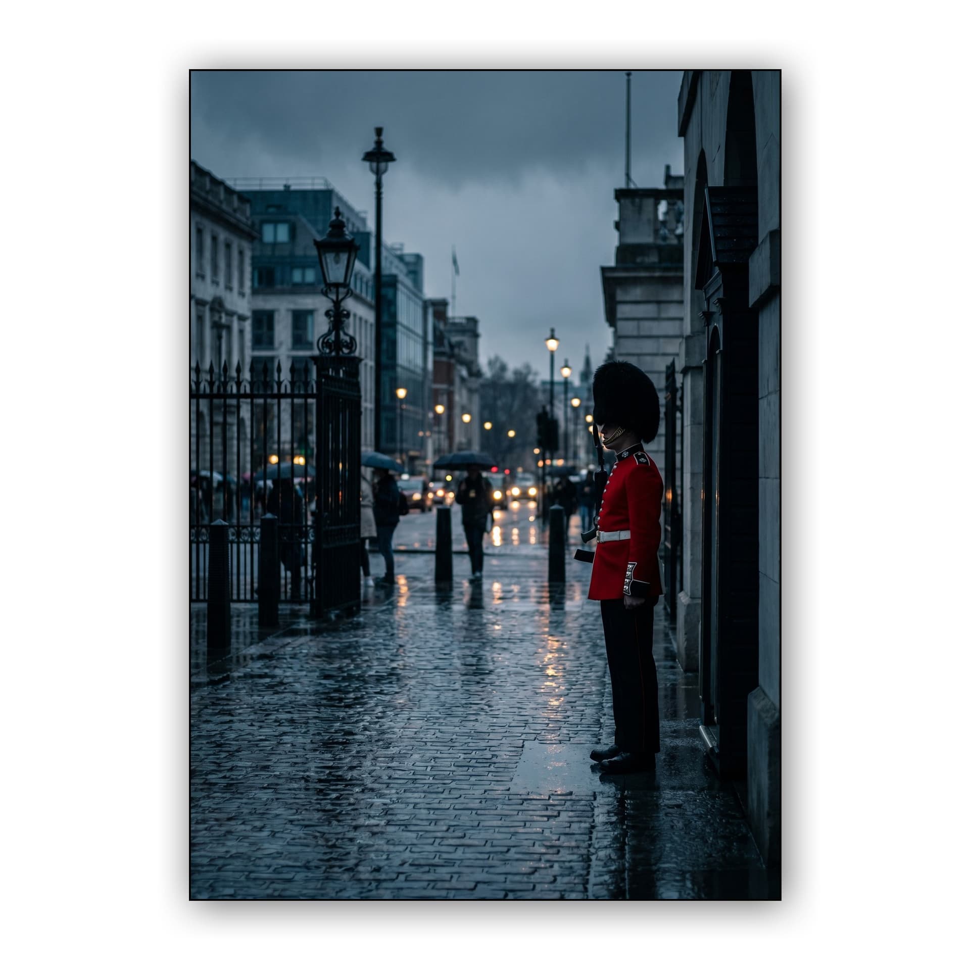 London Rain: Classic Royal Guard in the Gloom