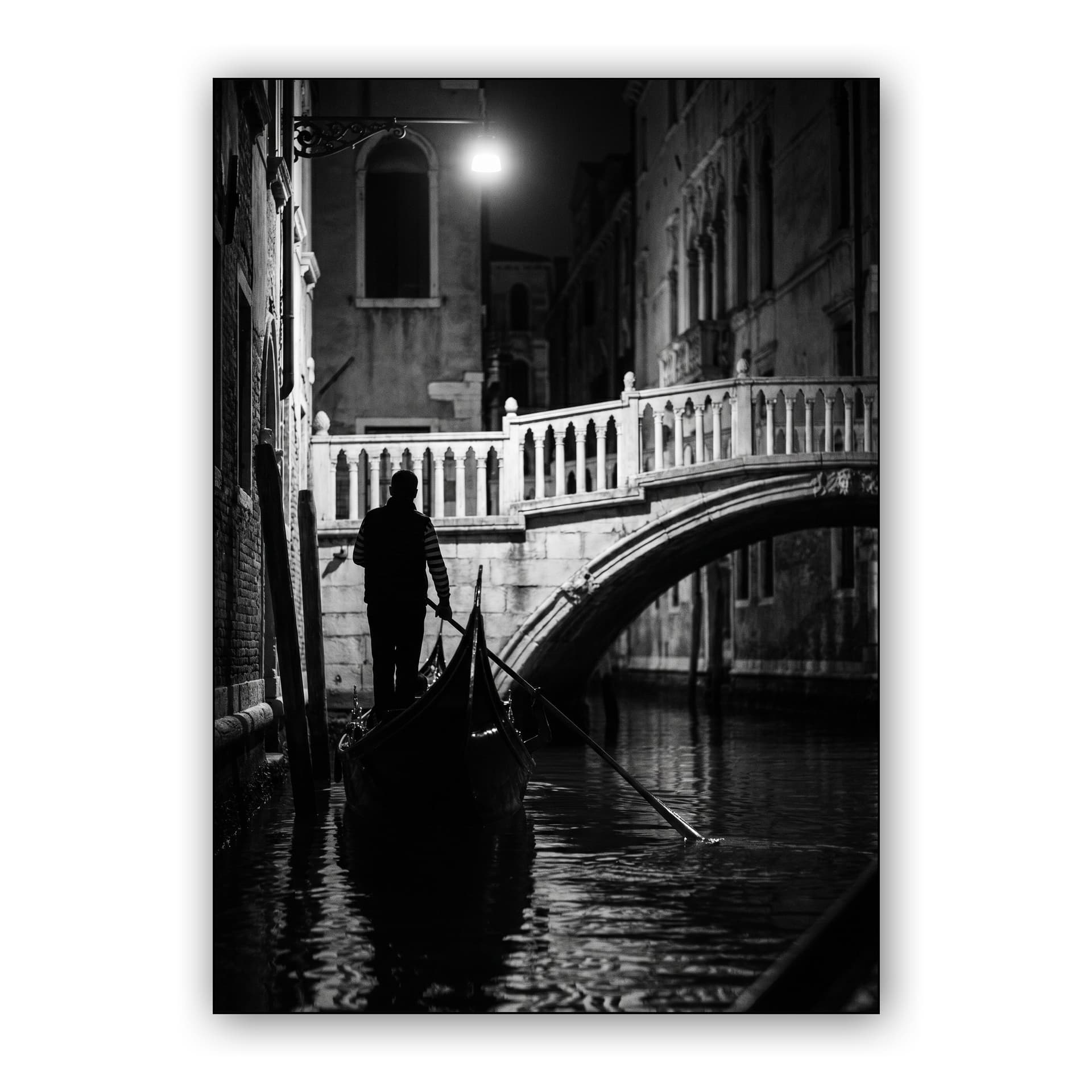Venice Nocturne: Classic Gondolier under the Lamp