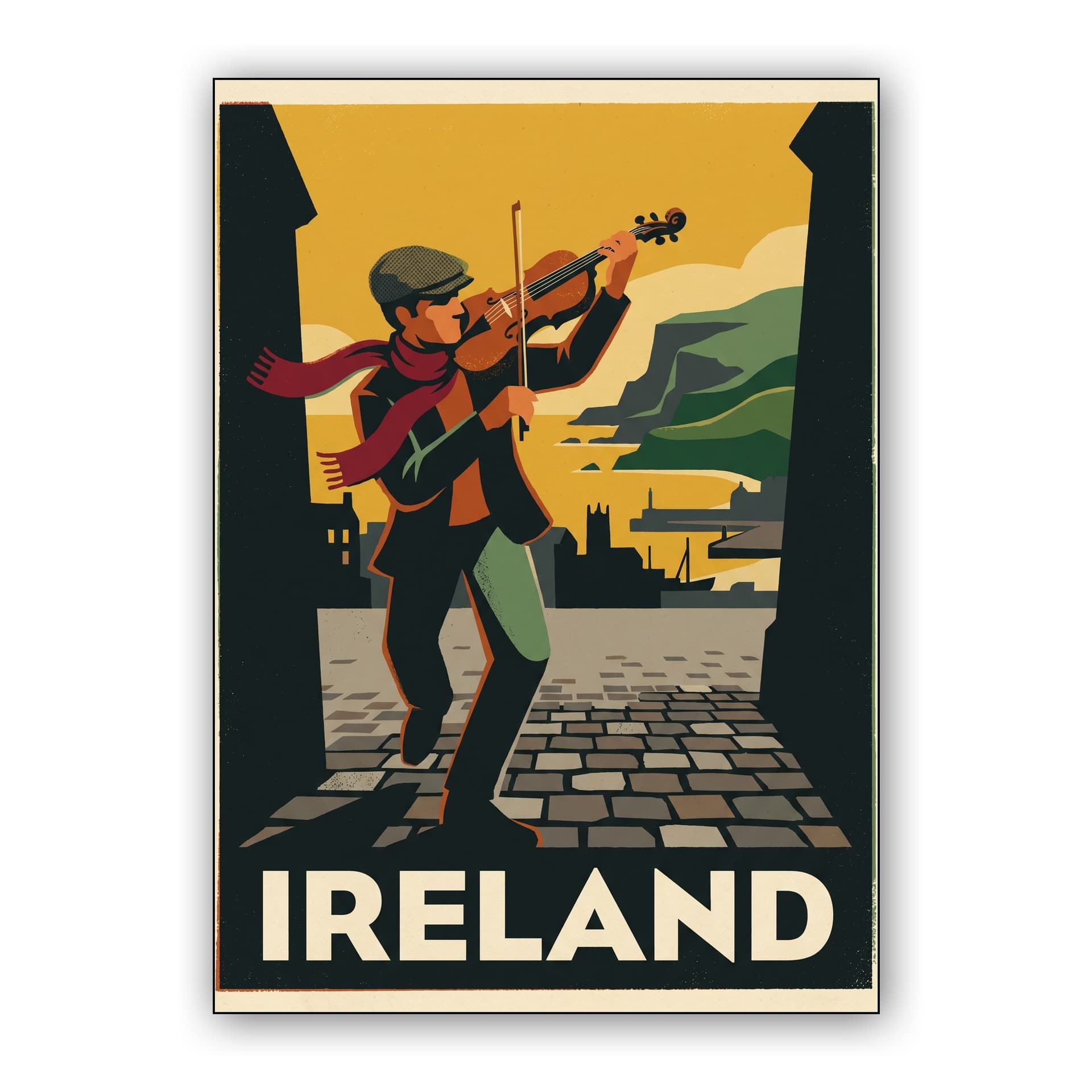 Ireland Retro Poster: Traditional Irish Fiddler
