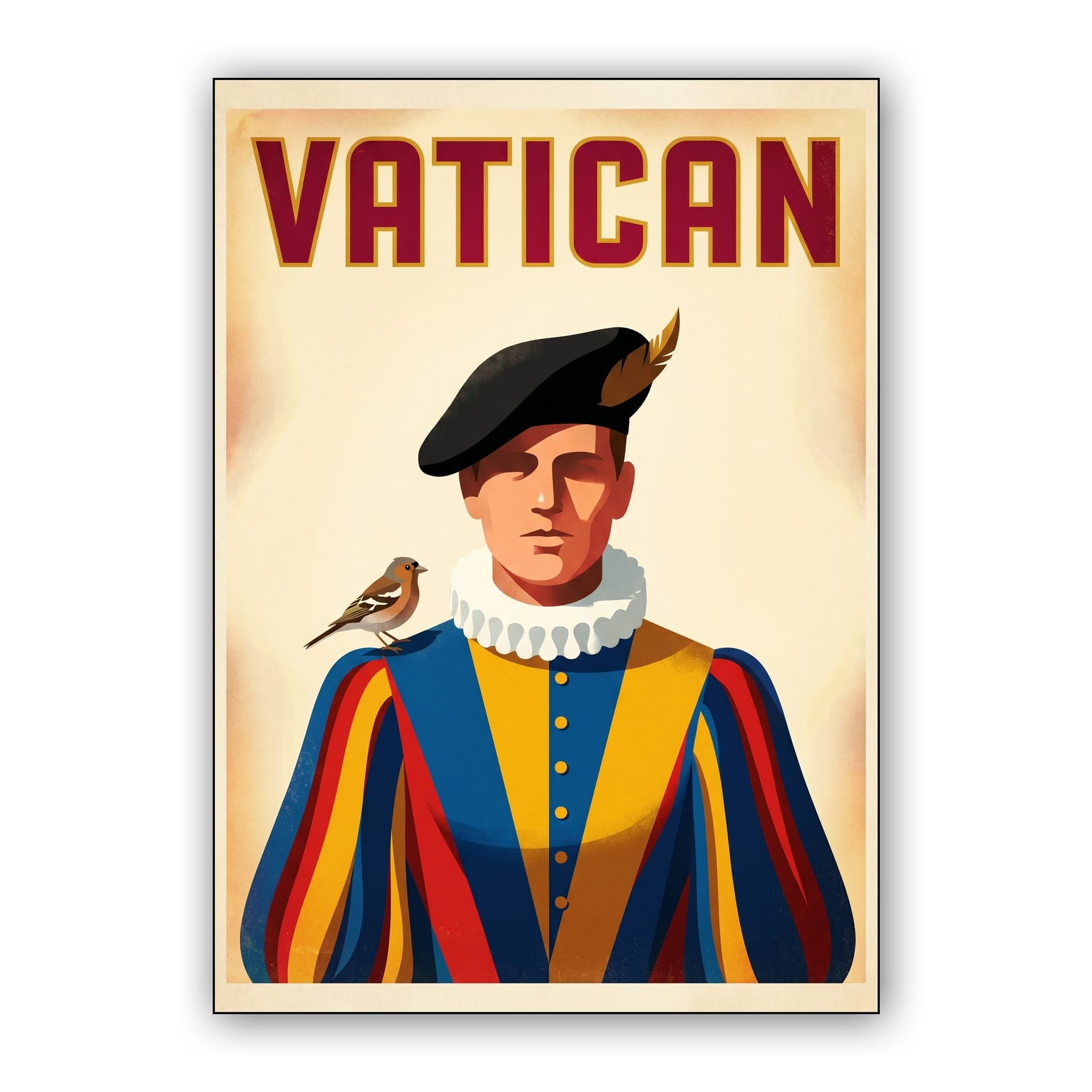 Vatican Retro Poster: Swiss Guard and Chaffinch