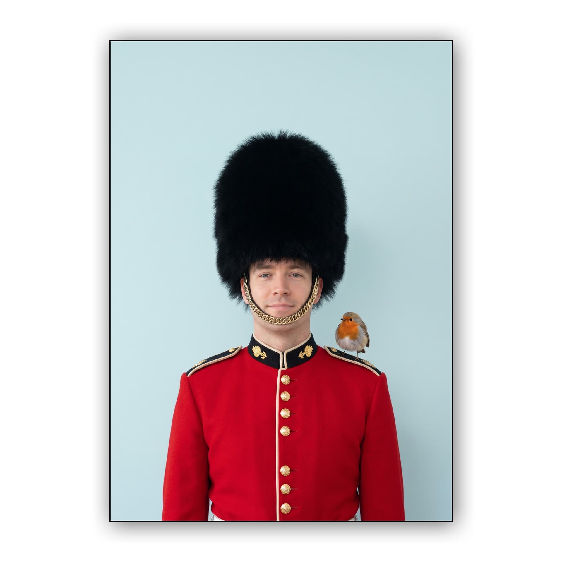 The Guard's Gentle Friend: British Guard with Robin