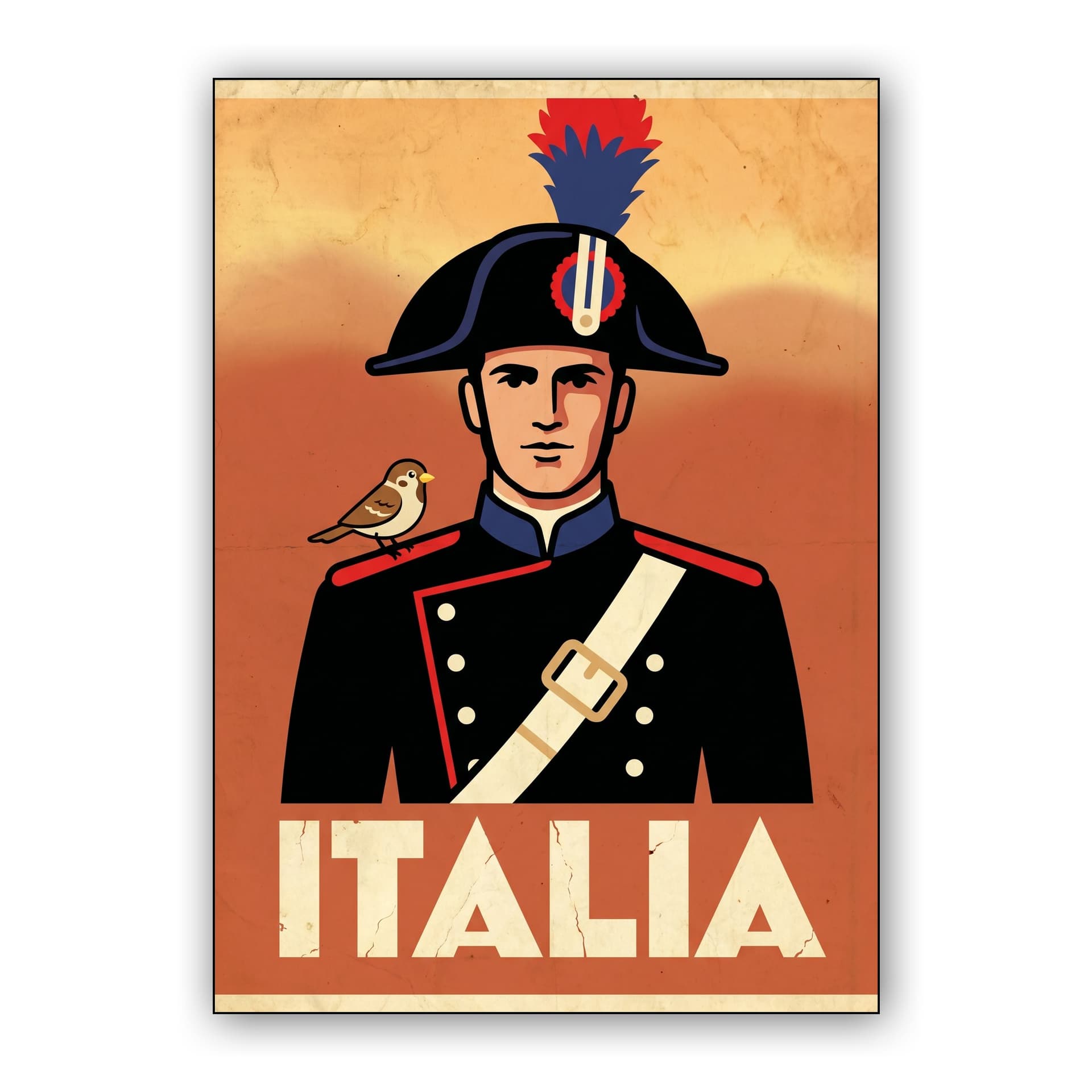 Italy Retro Poster: Classic Carabinier and Sparrow