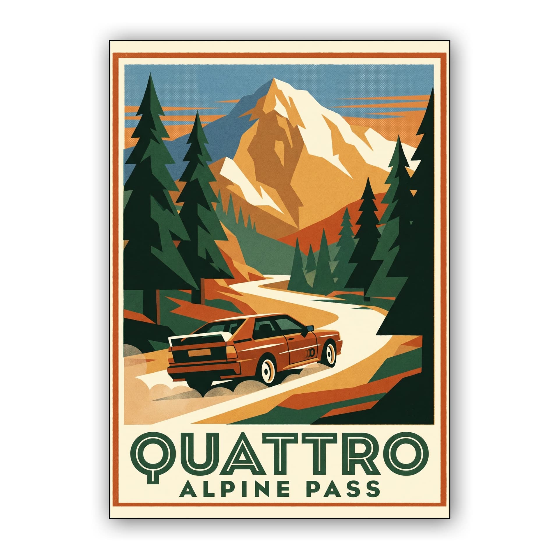 Quattro Alpine Pass - Retro Travel Poster