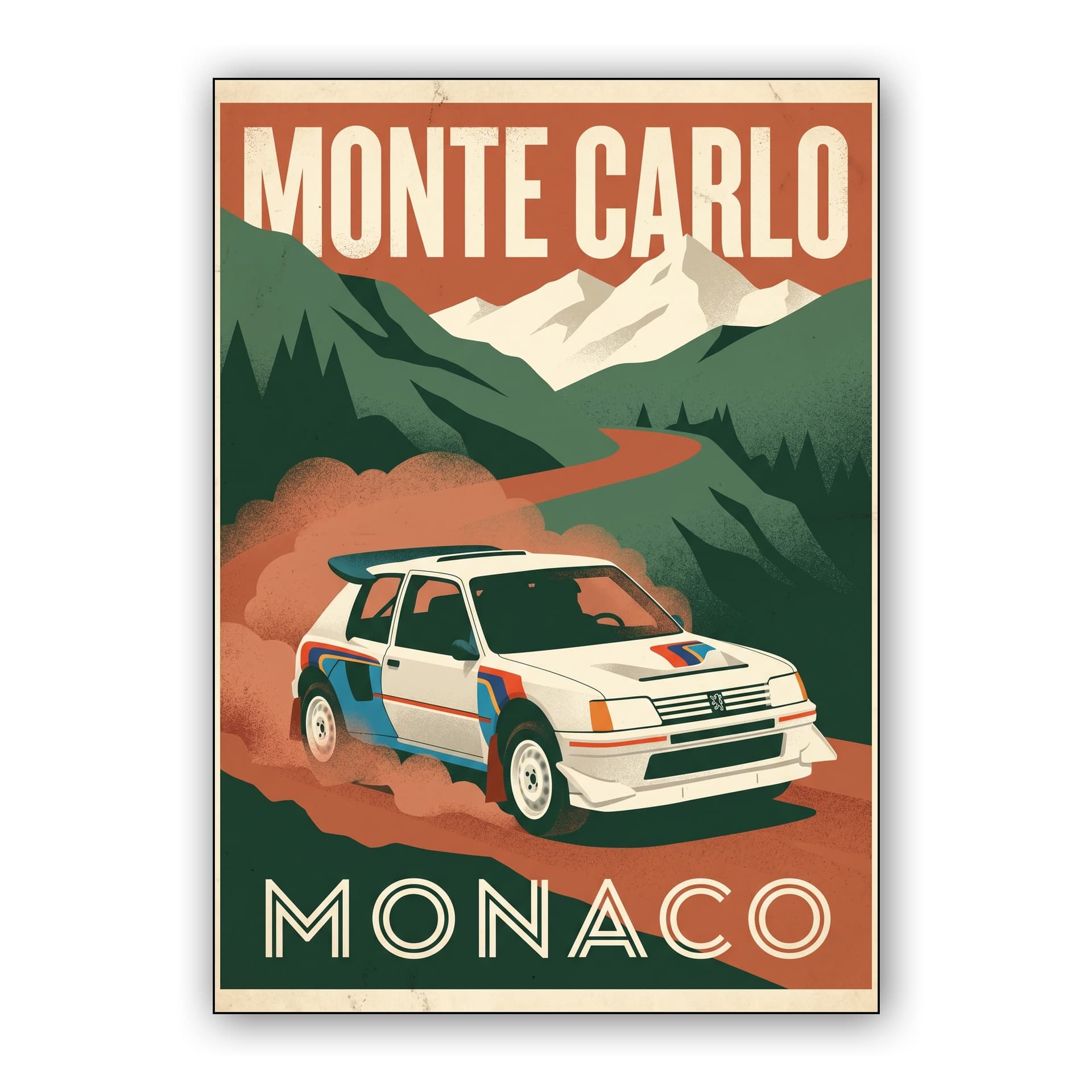 Monte Carlo Monaco - Peugeot 205 T16 Retro Travel Poster
