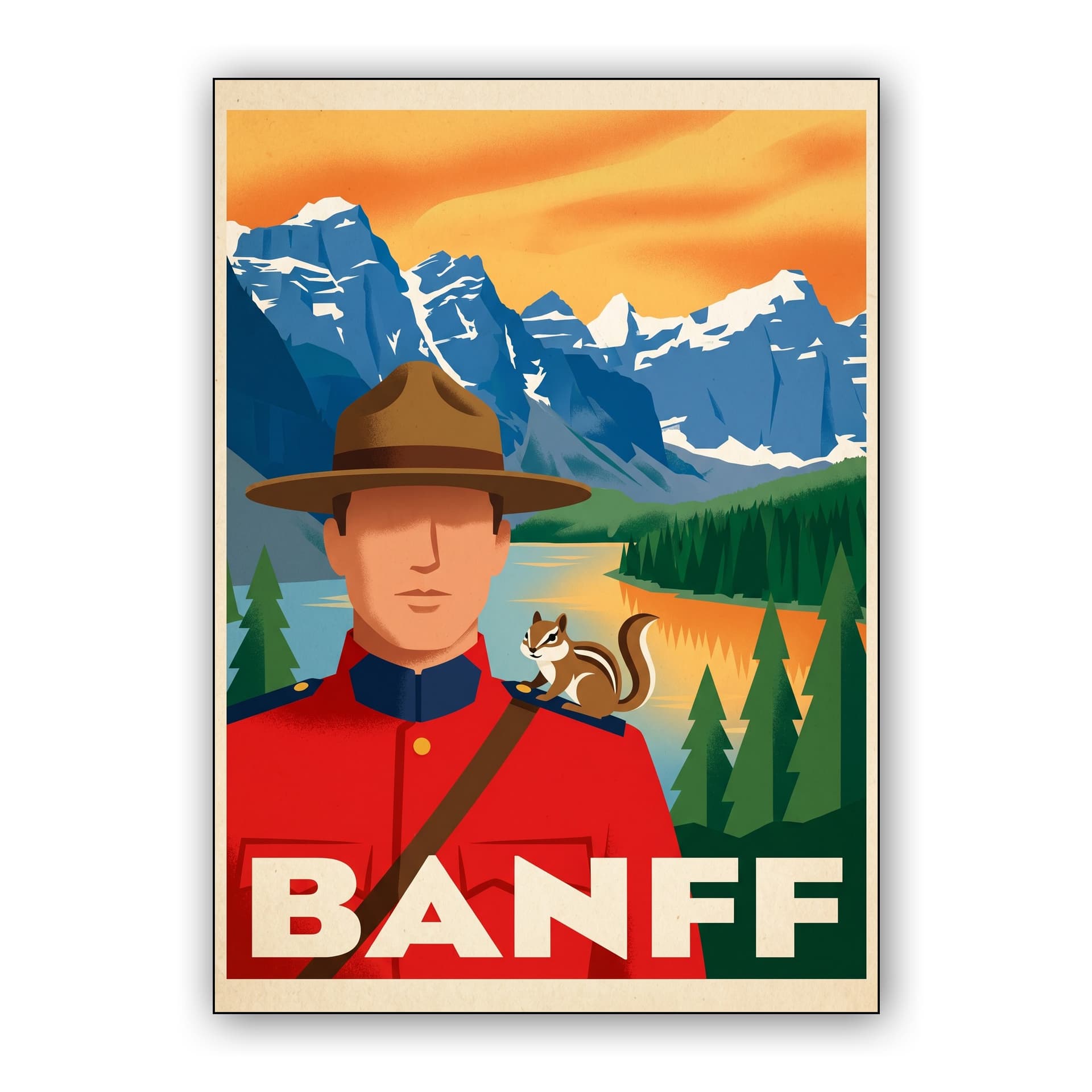 Banff Sunset - Canadian Mountie Retro Travel Poster