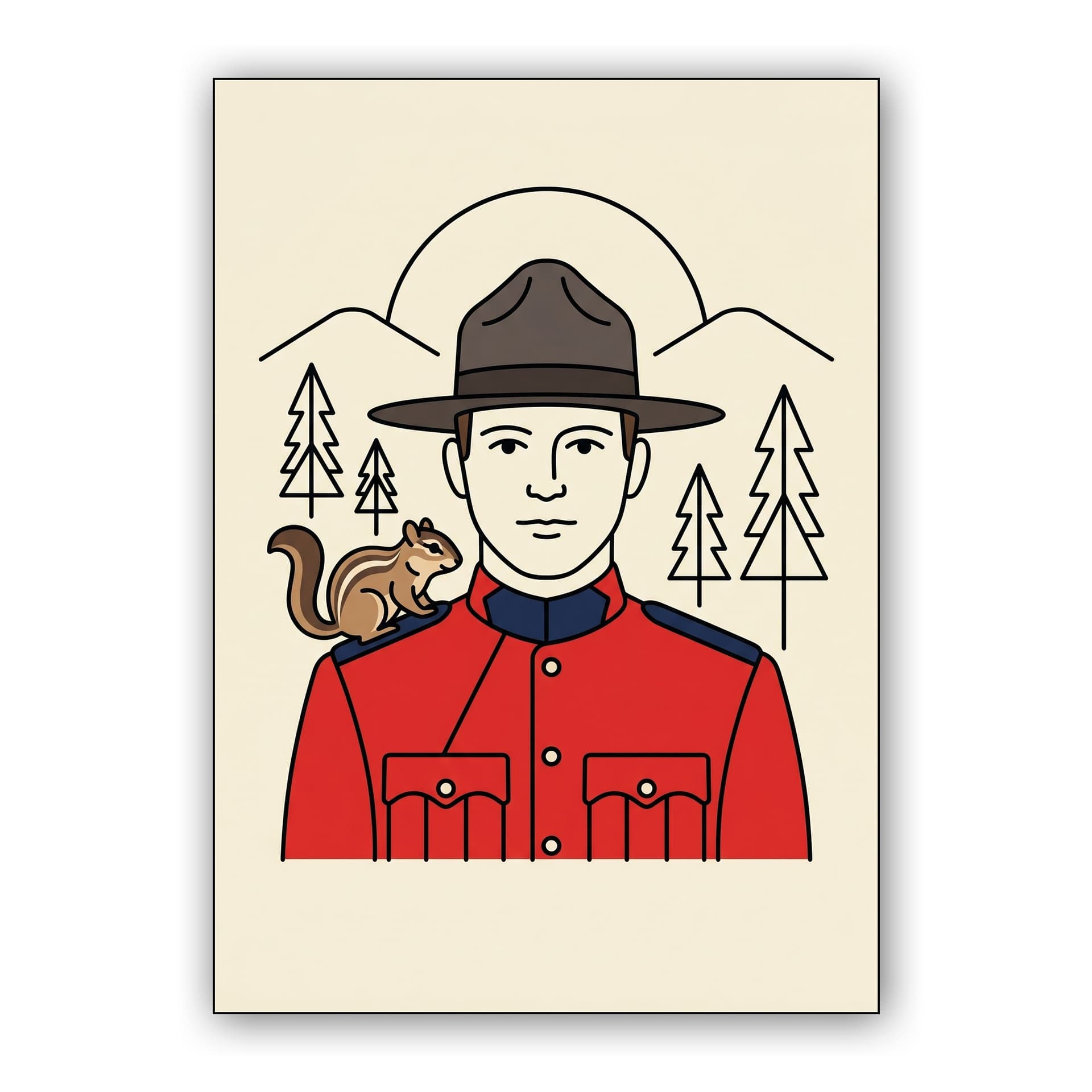 The Mountie and the Chipmunk - Minimalist Line Art Portrait