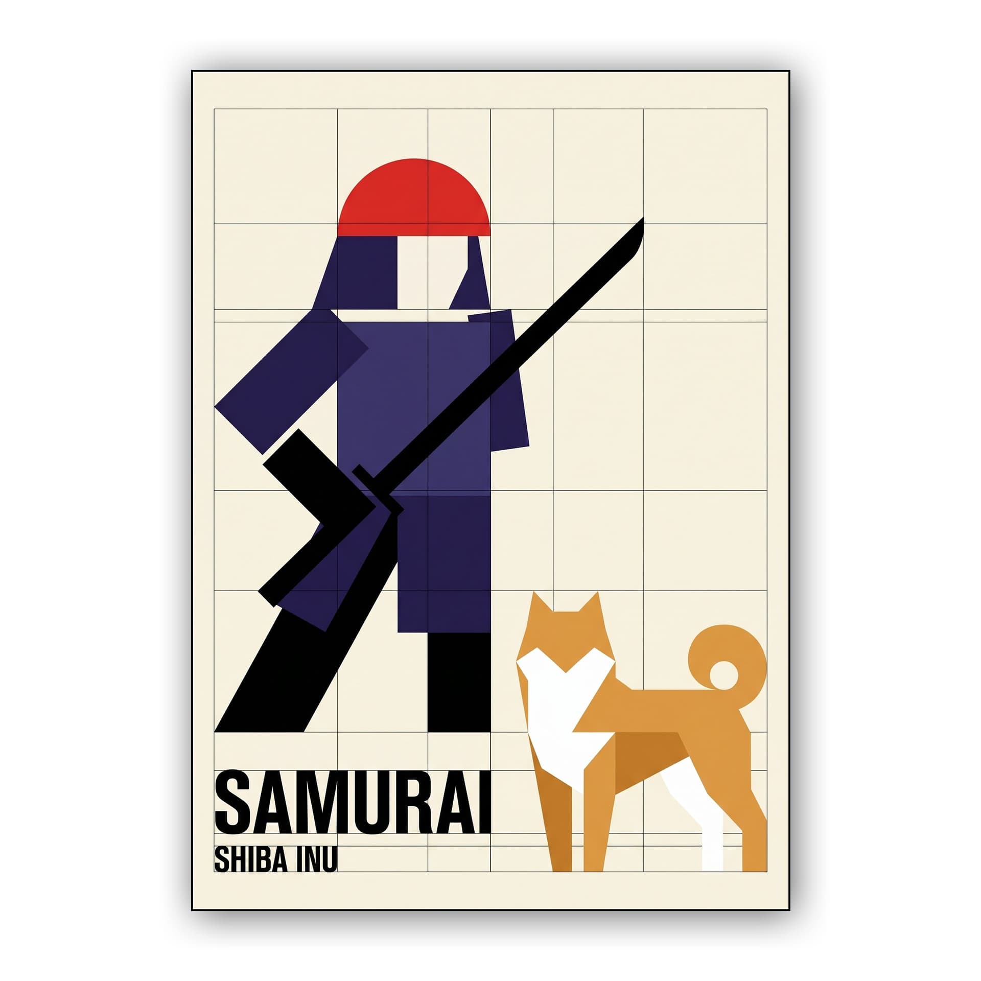 Samurai & Shiba Inu - Avant-Garde Constructivist Poster