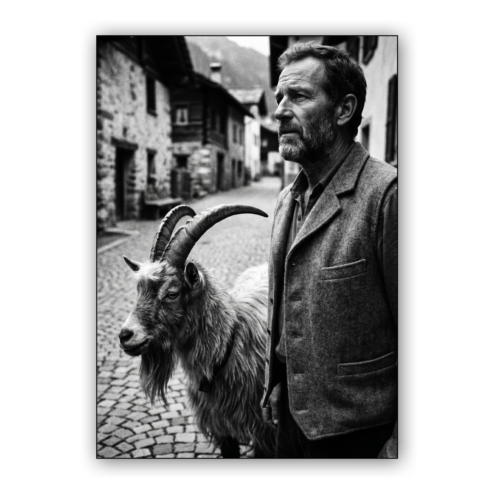 Alpine Companions - Black and White Swiss Villager Portrait