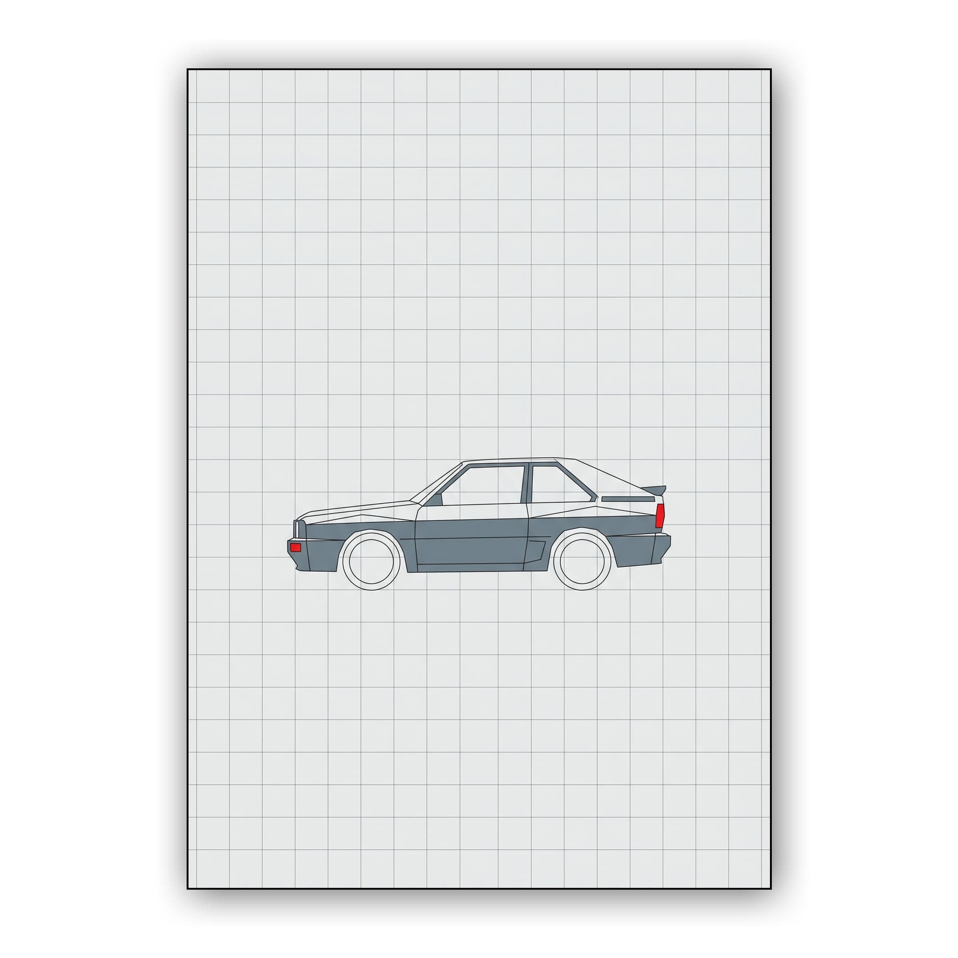 Audi Sport Quattro Minimalist Grid Technical Drawing