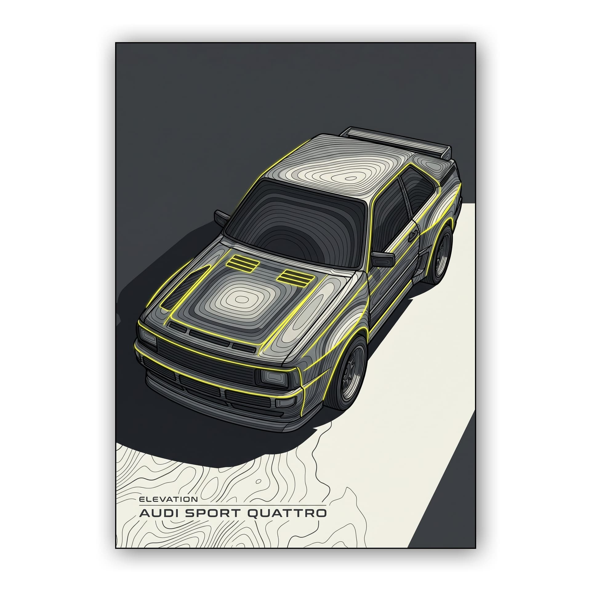 Audi Sport Quattro Neon Topographic Elevation Art