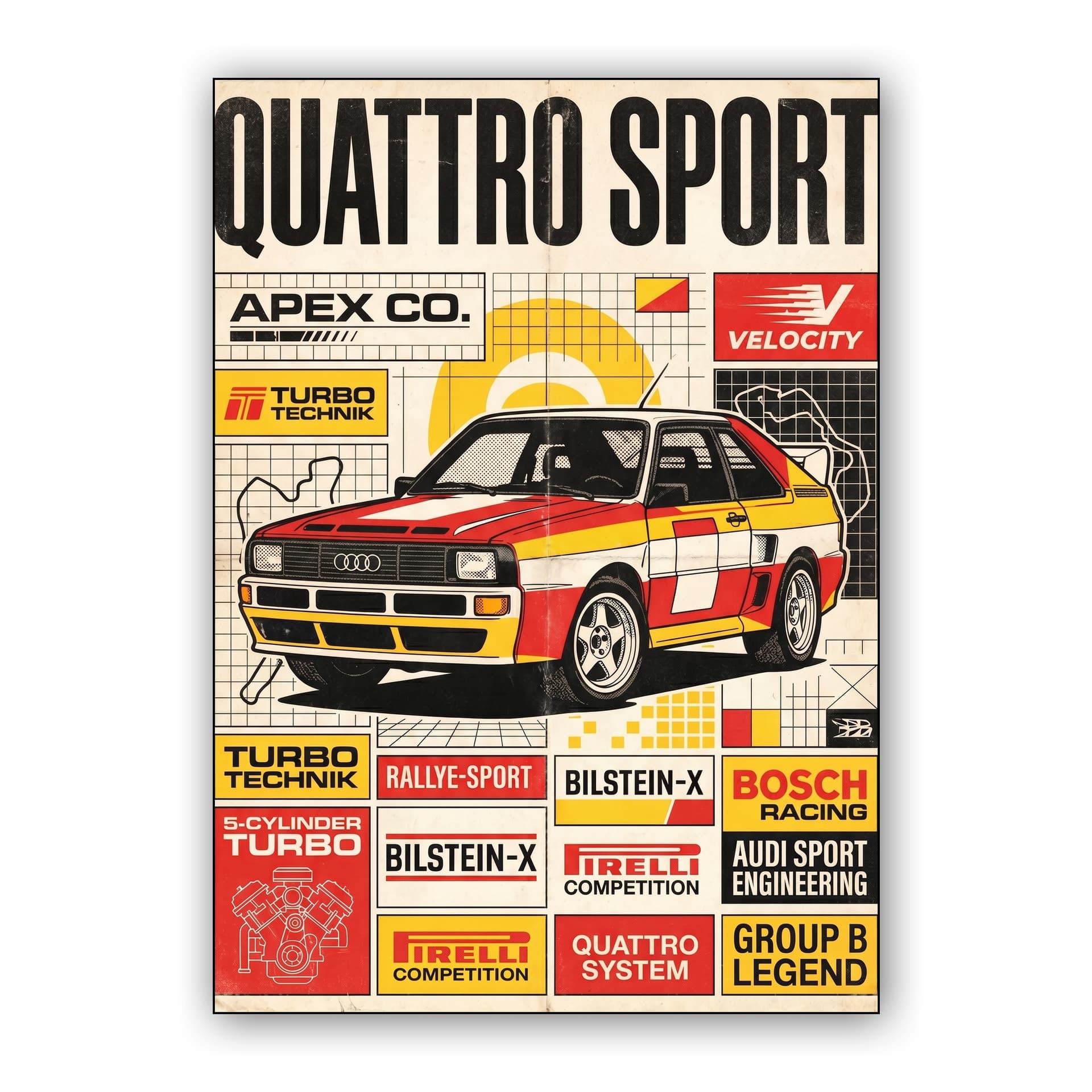 Audi Quattro Sport Group B Vintage Collage Poster