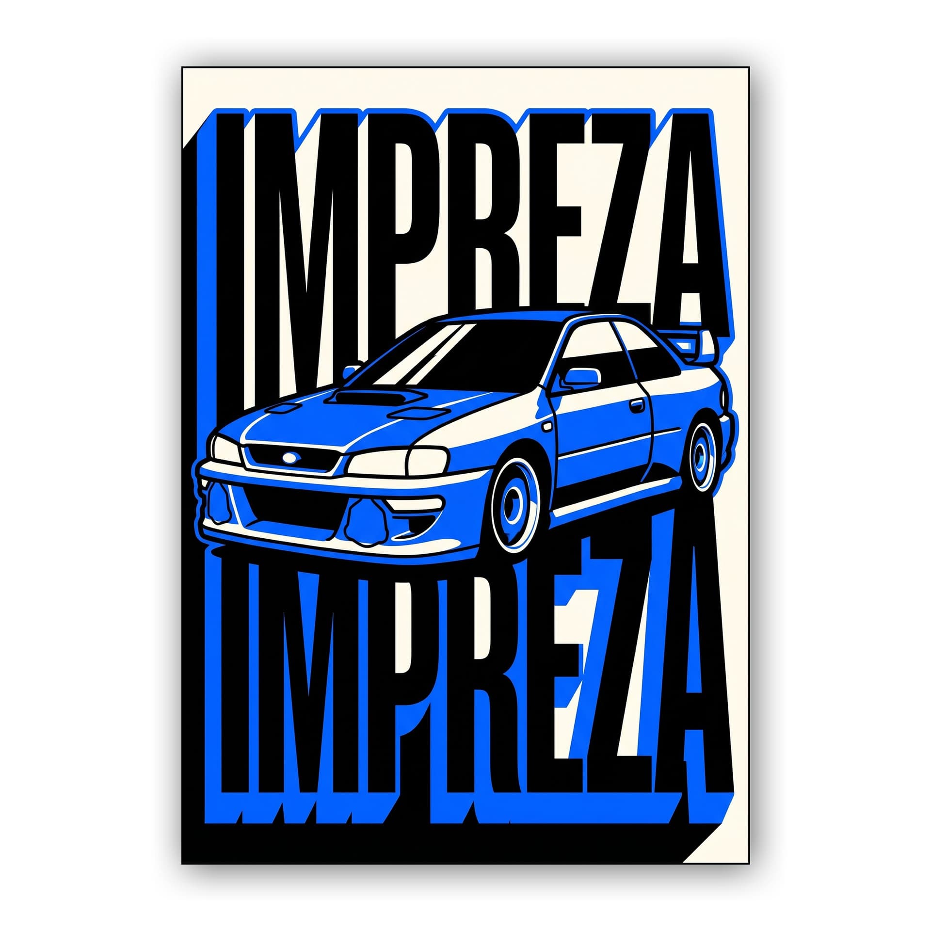 Subaru Impreza Bold Blue Graphic Typography Art