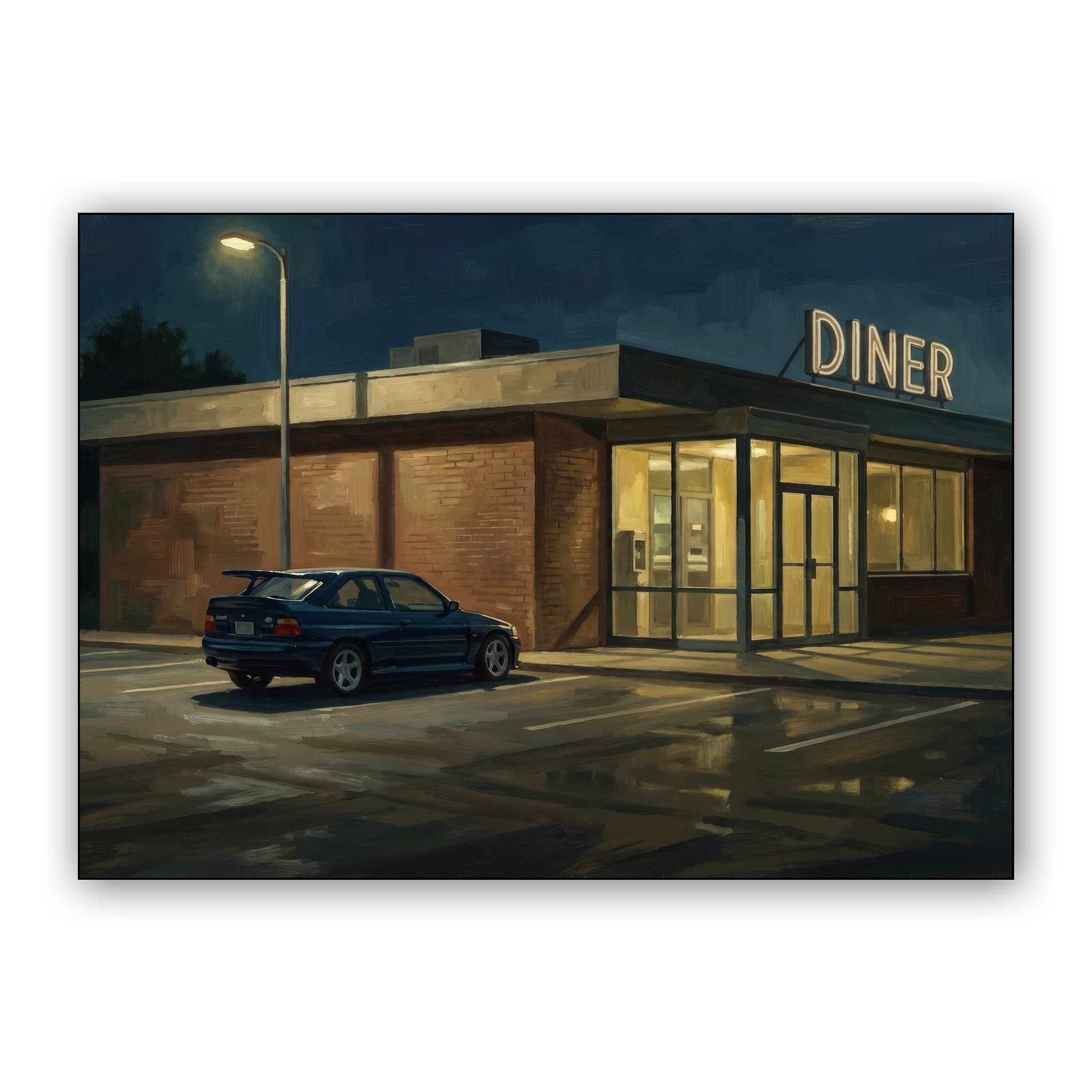 Ford Escort Cosworth Retro Diner at Night Painting