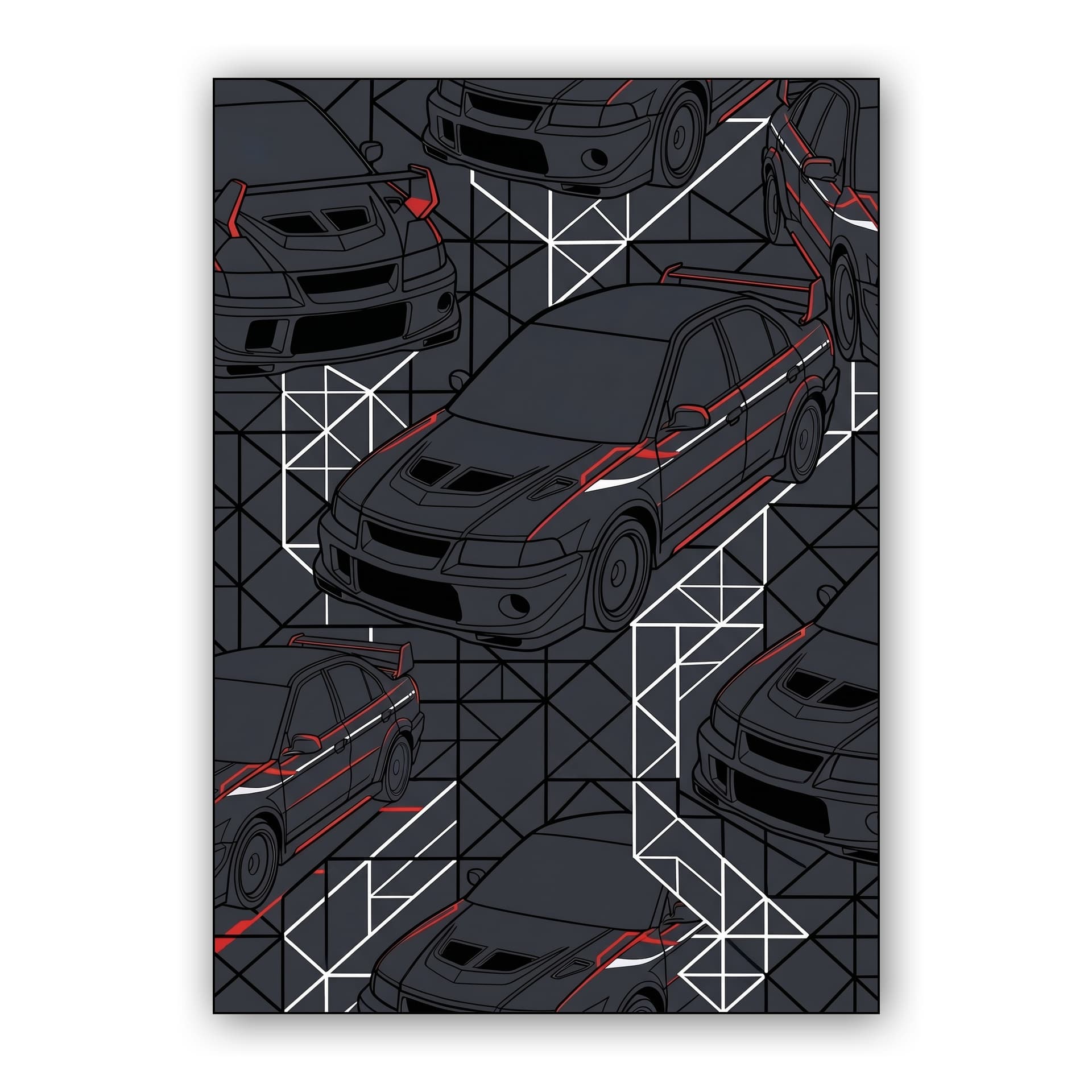 Mitsubishi Lancer Evo Cyberpunk Mecha Seamless Pattern Art