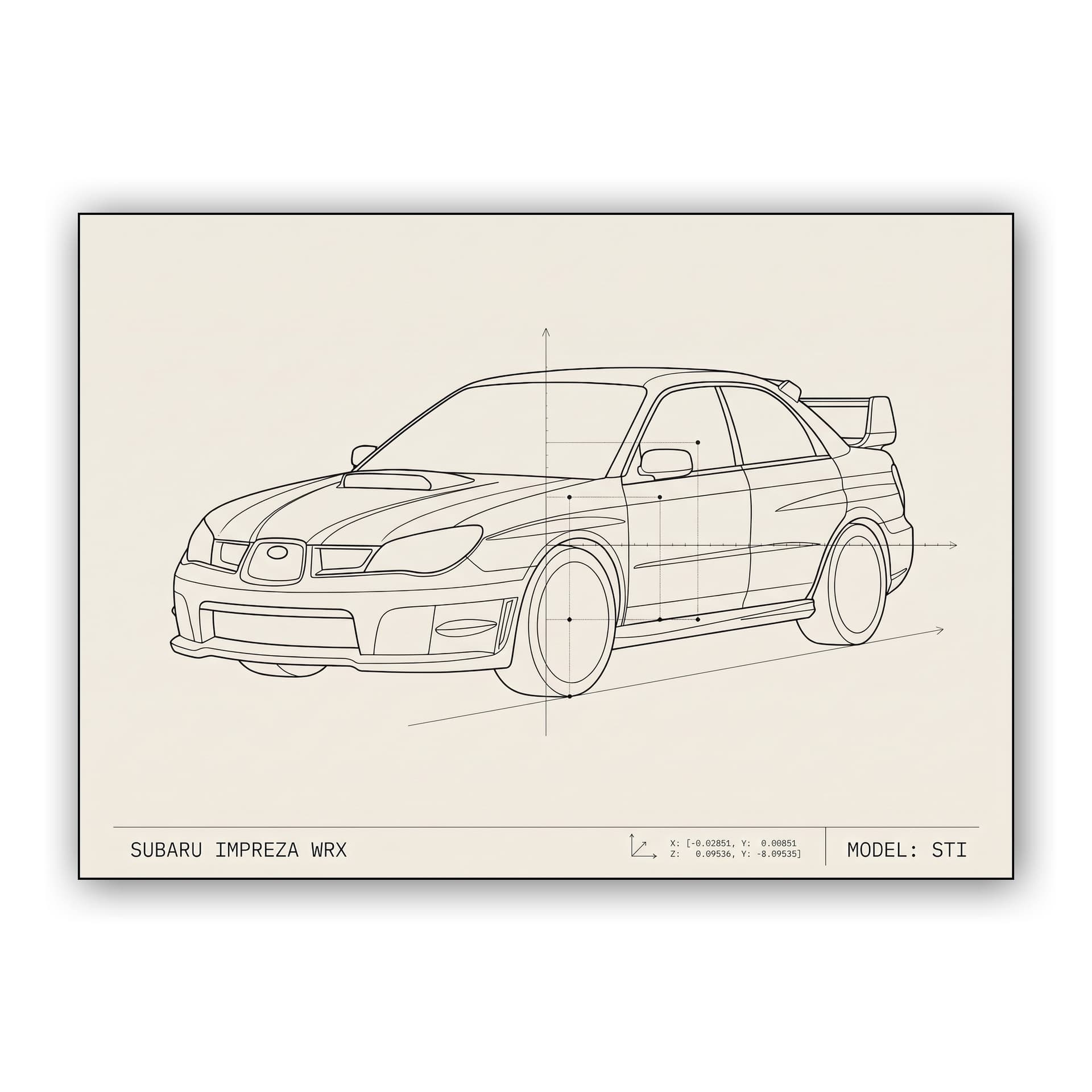 Subaru Impreza WRX STi Technical Drawing Poster