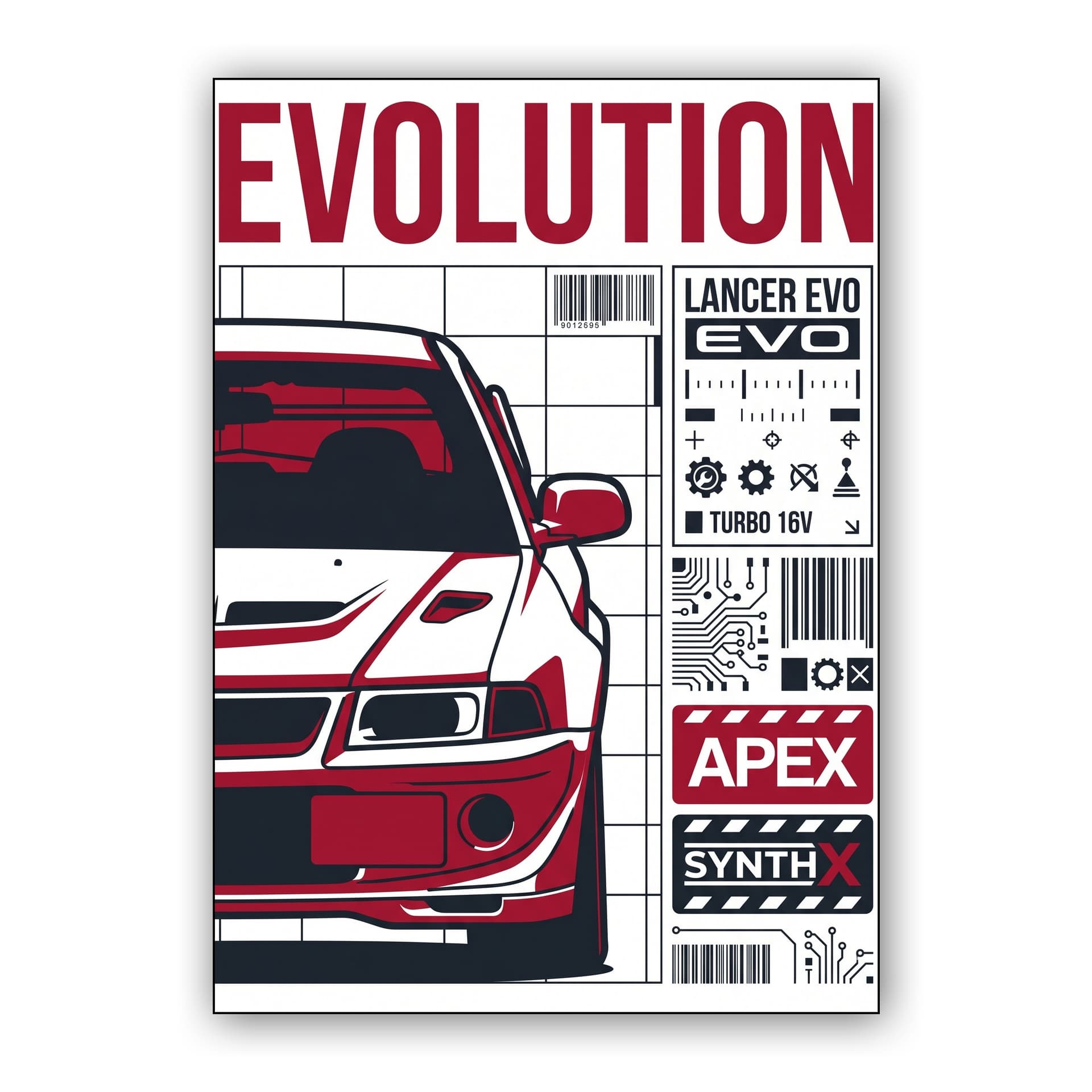 Mitsubishi Lancer Evolution Vintage Technical Collage Poster