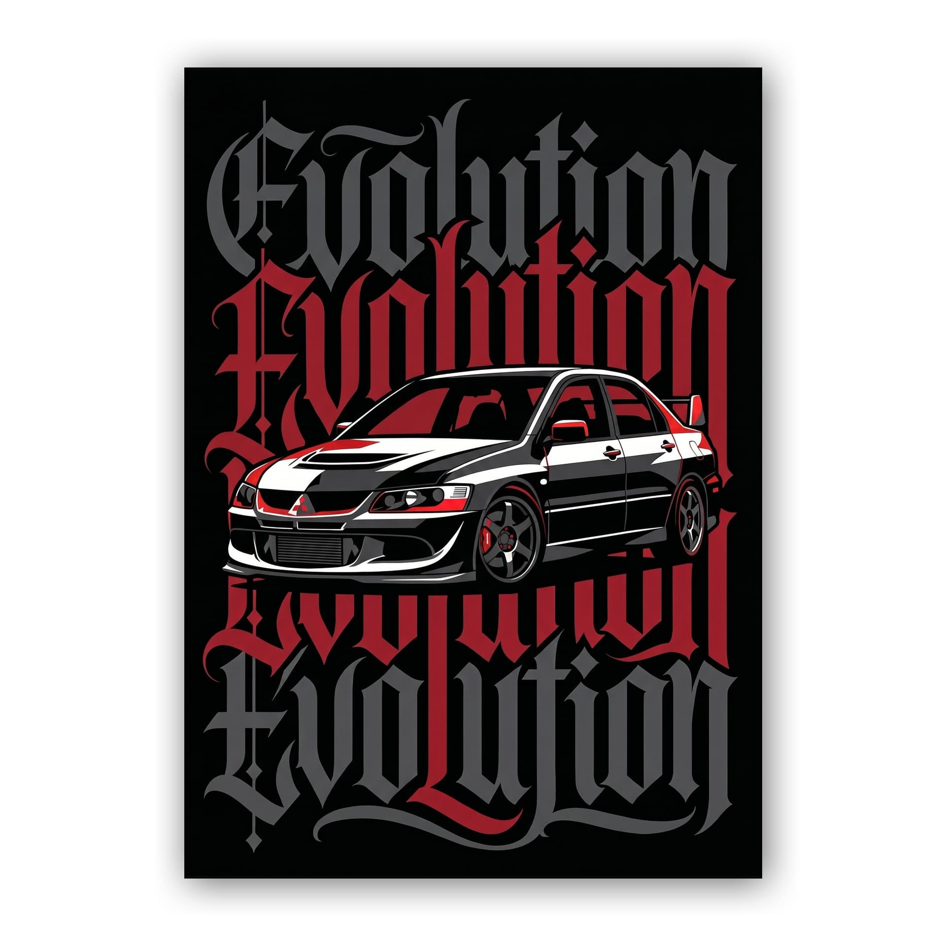Mitsubishi Lancer Evolution Blackletter Graphic Poster