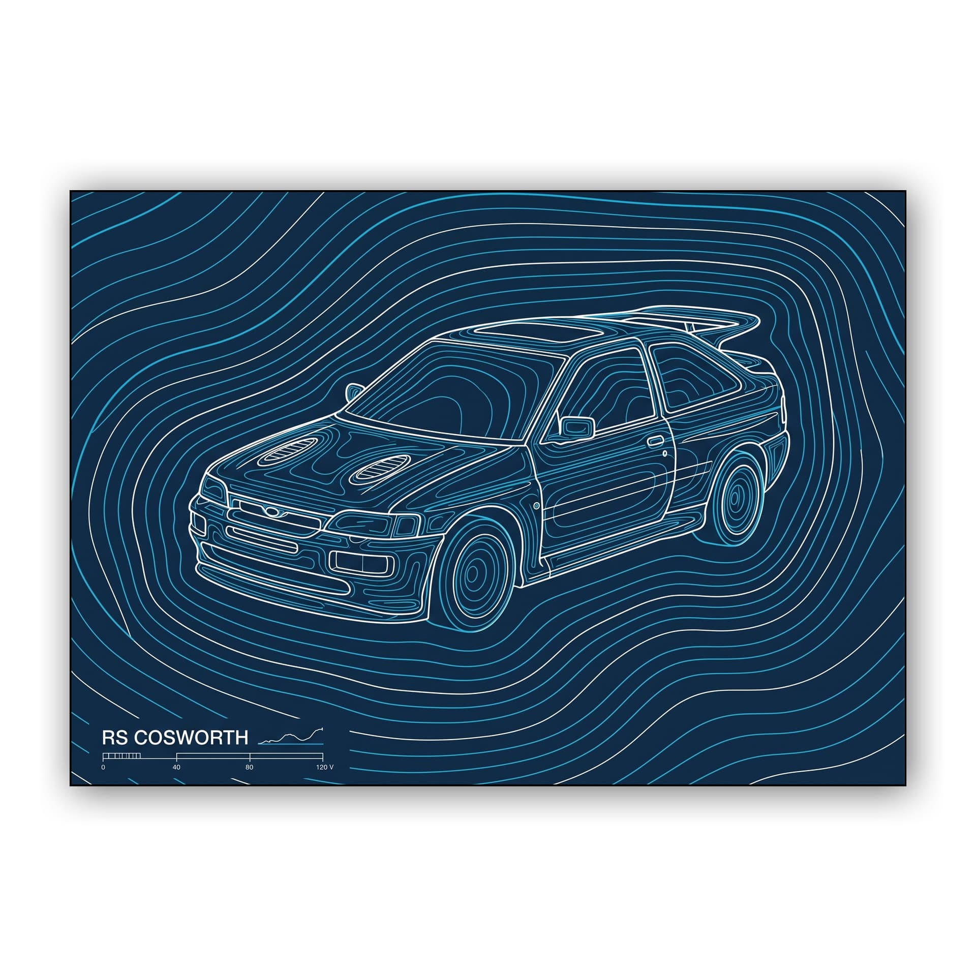 Ford Escort RS Cosworth Topographic Elevation Art