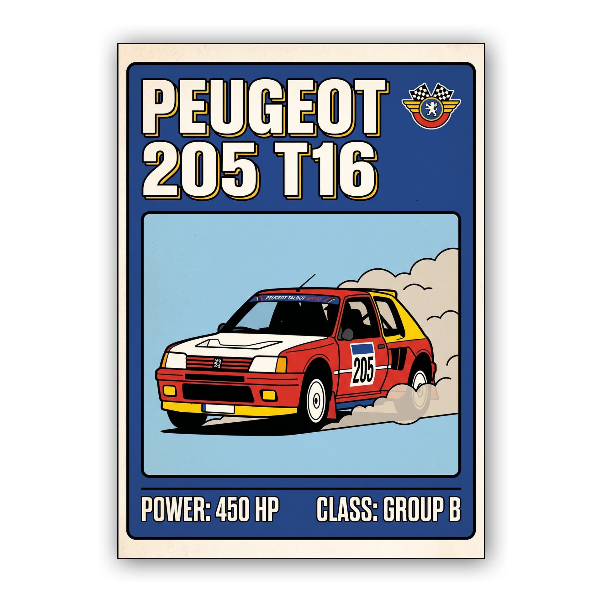 Peugeot 205 T16 Retro Trading Card Art