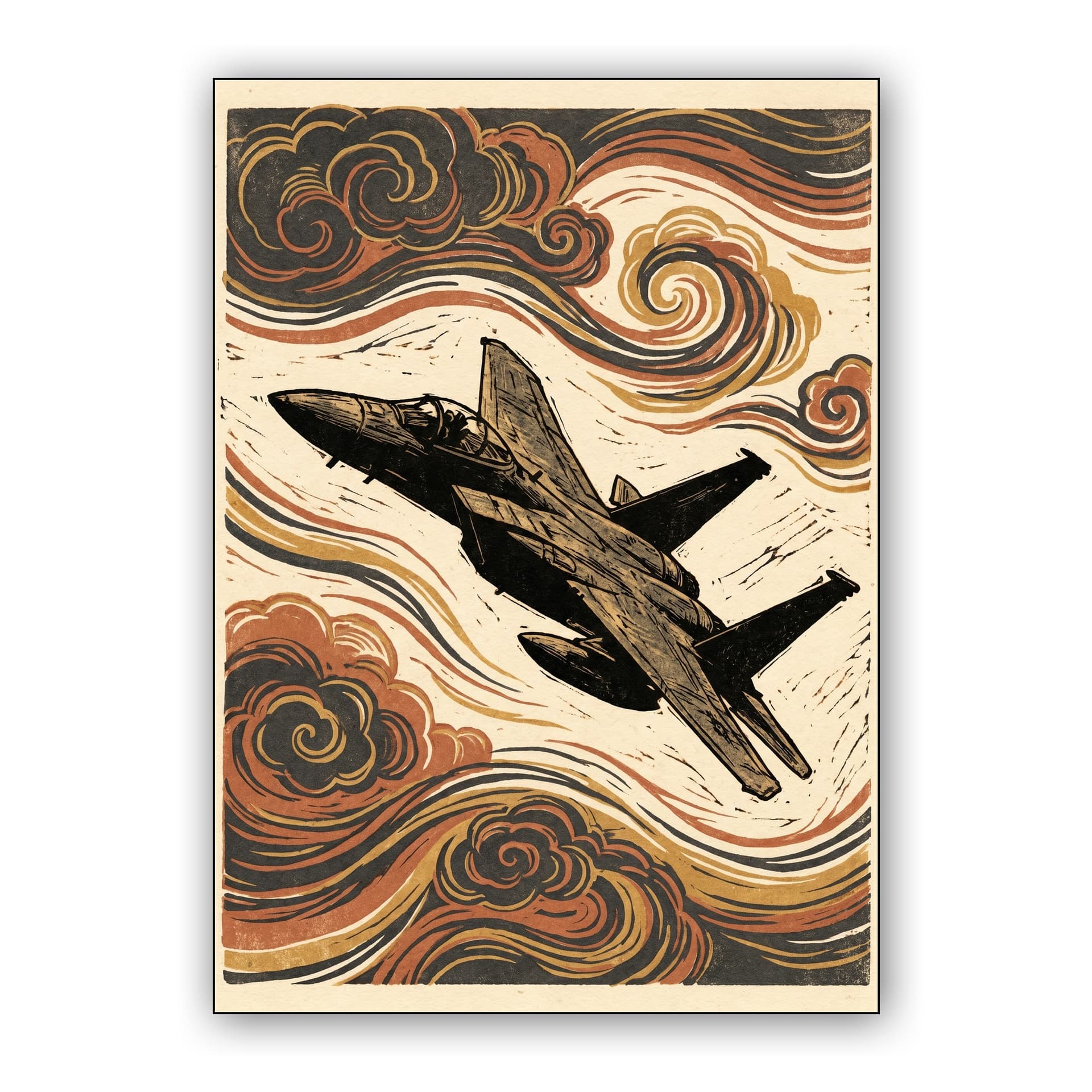 Ukiyo-e F-15 Eagle Woodcut