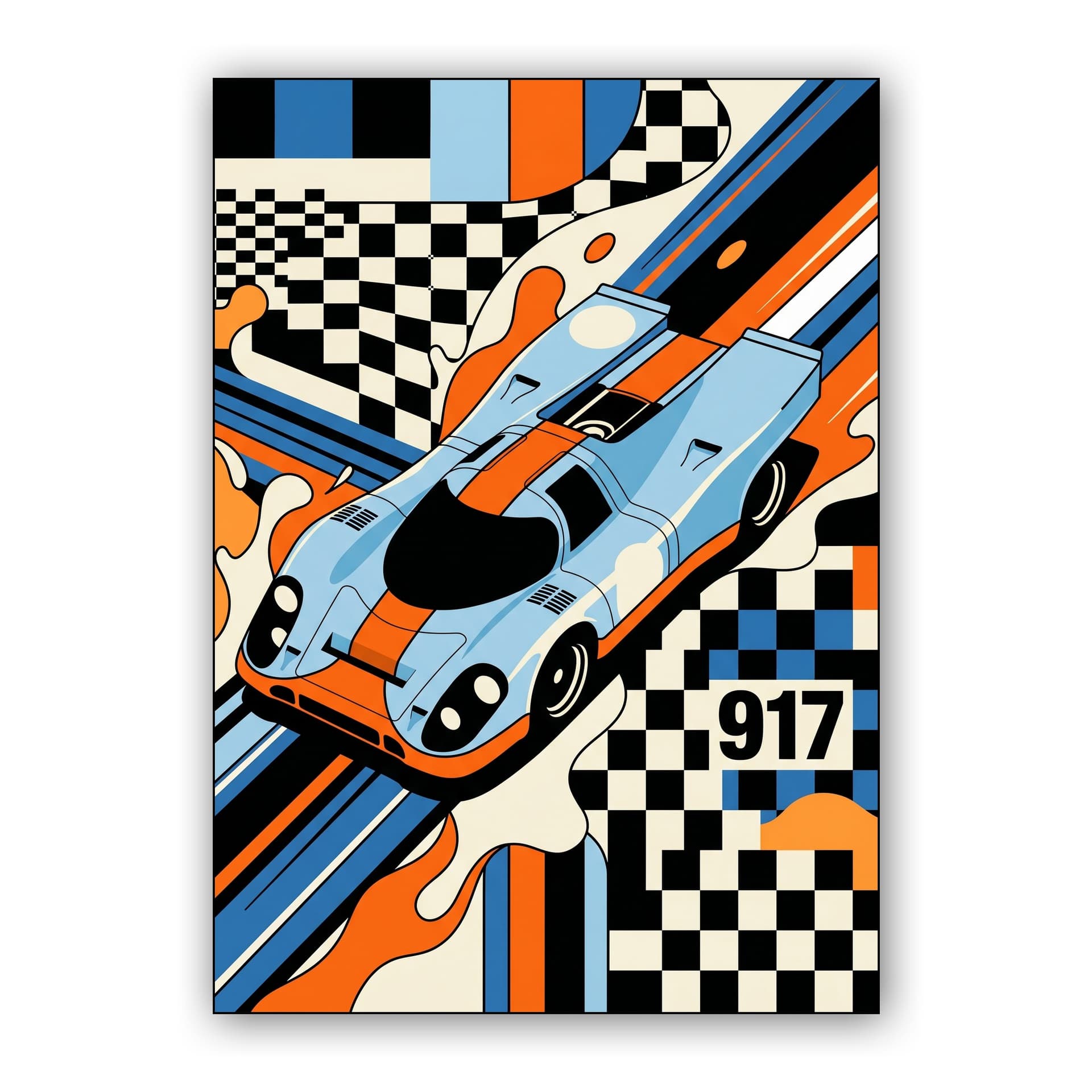 Porsche 917 Gulf Abstract Geometric Flat Art