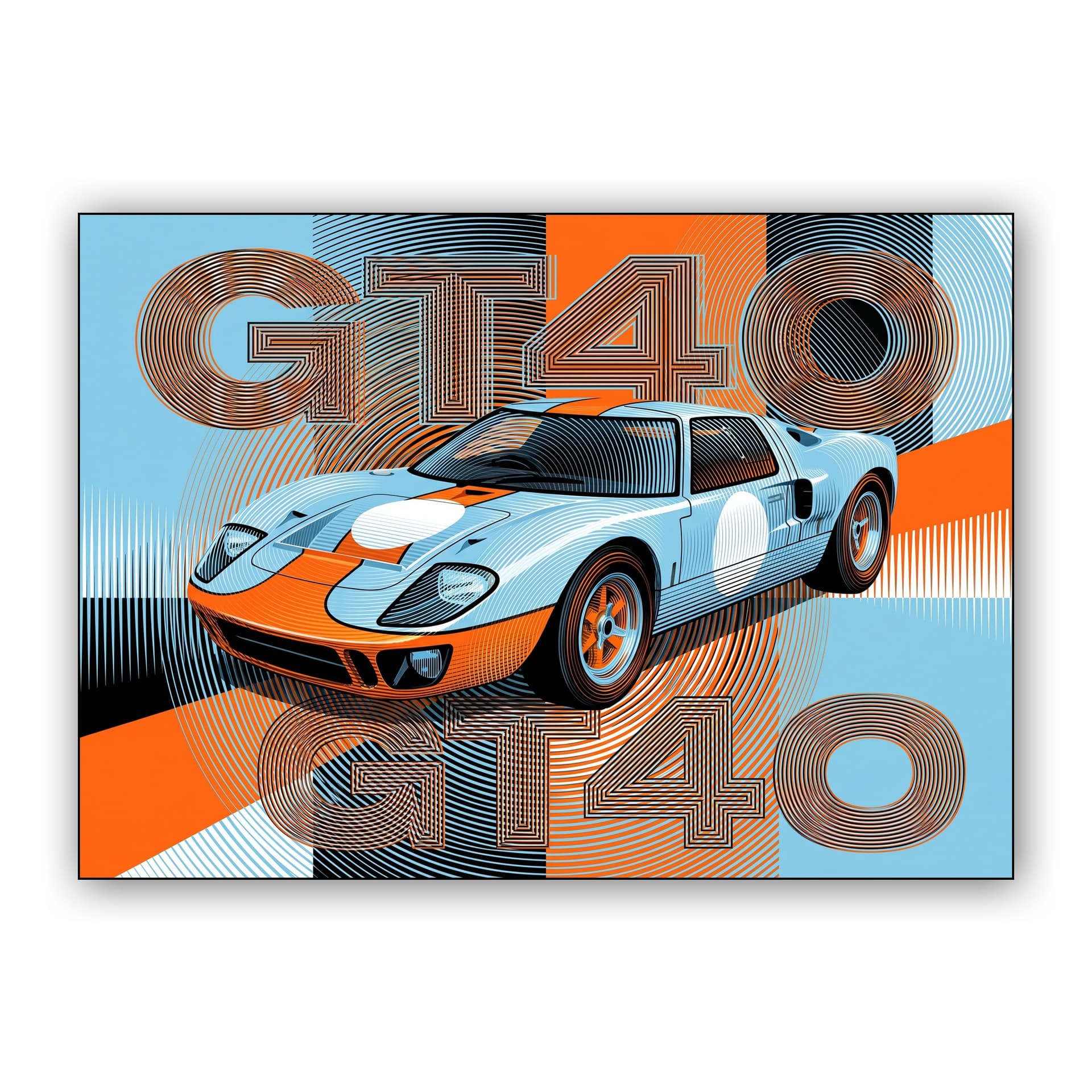 Ford GT40 Gulf Livery Retro Topographic Art