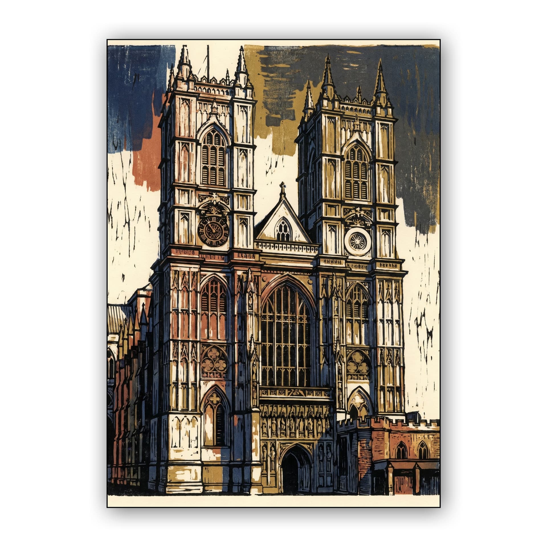 Gothic Westminster Abbey Linocut